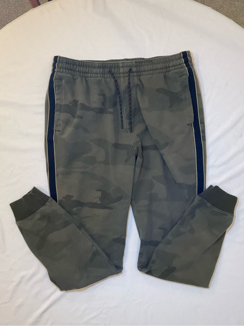 Abercrombie & Fitch Olive Camo Joggers with Navy Side Stripe